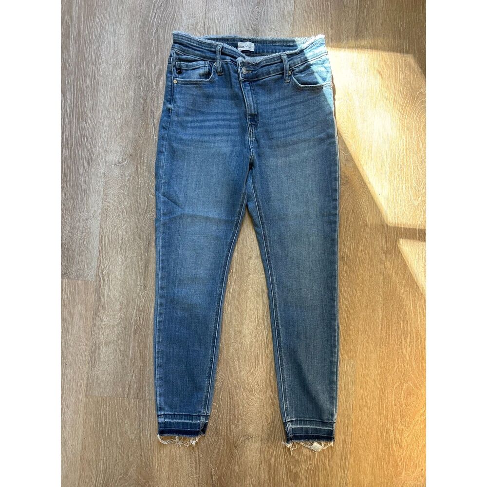 KanCan High Rise Ankle Skinny Jeans Frayed Asymmetric Waist 11/29